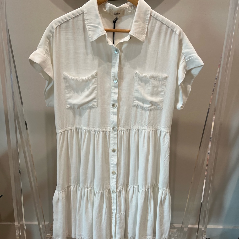 Elan White Button-Up Mini Dress